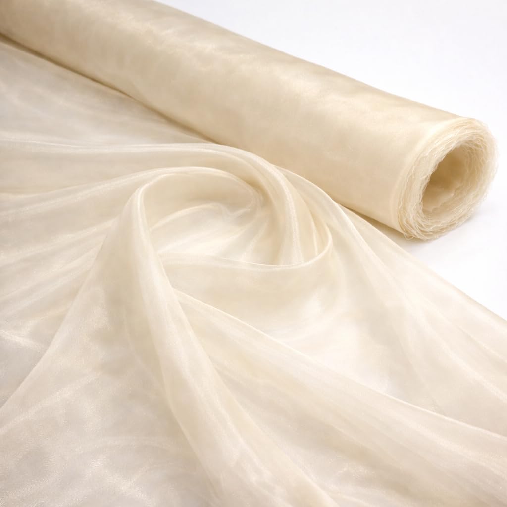 1 Meter Pack Cream Plain Sheer Lightweight Organza Voile Drape Curtain, Wedding, Chair Sash Fabric 150cm Wide