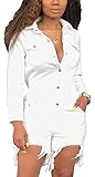 Women's Casual Denim Rompers Sexy V Neck Short