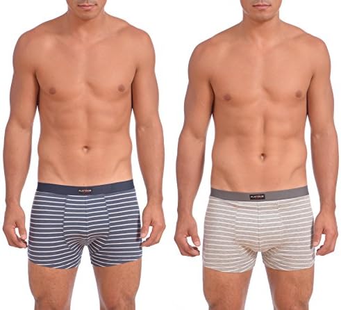Platinum Sport Men's 4-Pack Cotton Soft Stretch Stripe Boxer Brief (Medium Blue, Grey, Medium)