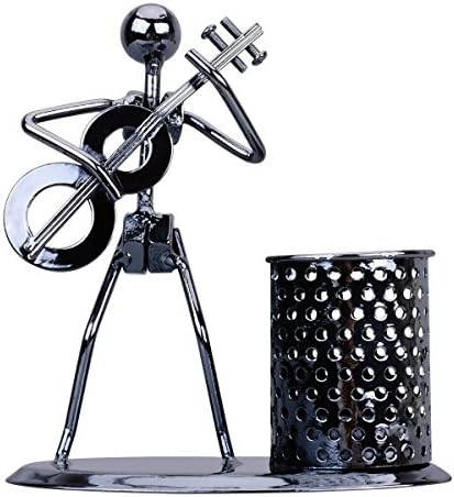 Boter Pencil Holder Creative Metal Popular Desk Storage Organizers Desk Container Novelty Holder Pot with Musician Artist Iron Crafts Pattern for Kid, Office Space, School - Guiter