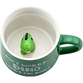 3D Animal Coffee Mug Dinosaur Inside,Cute Handmade Figurine Ceramics Cup 12 oz,Christmas&Birthday&Mother's Day Surprise for Friends Family or Kids,Best Office Cup Couple Mug (Green Dinosaur)