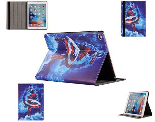 New Kids Disney iPad Folio Flip Case for All iPad Models Avengers Frozen Spiderman Disney Minions Cartoon (iPad Air / iPad 5 (5th Generation), Captain America)