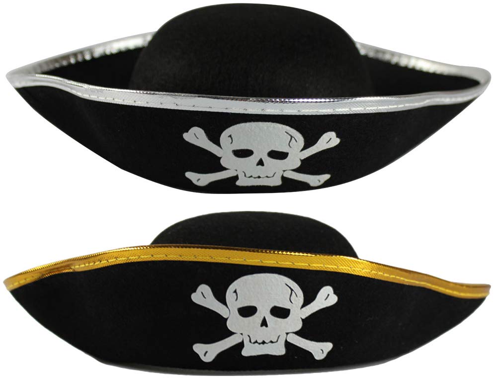 com-four® 2x Pirate hat with skull - Hat for children and adults - Costume for Carnival or Halloween (02 pieces - Pirate gold/silver colored)