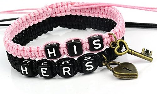 HisandHers[TM] Couple Bracelets Handmade Waxed Cord Bracelet for Lovers Wedding Birthday Anniversary Valentine's Day (Black Pink)