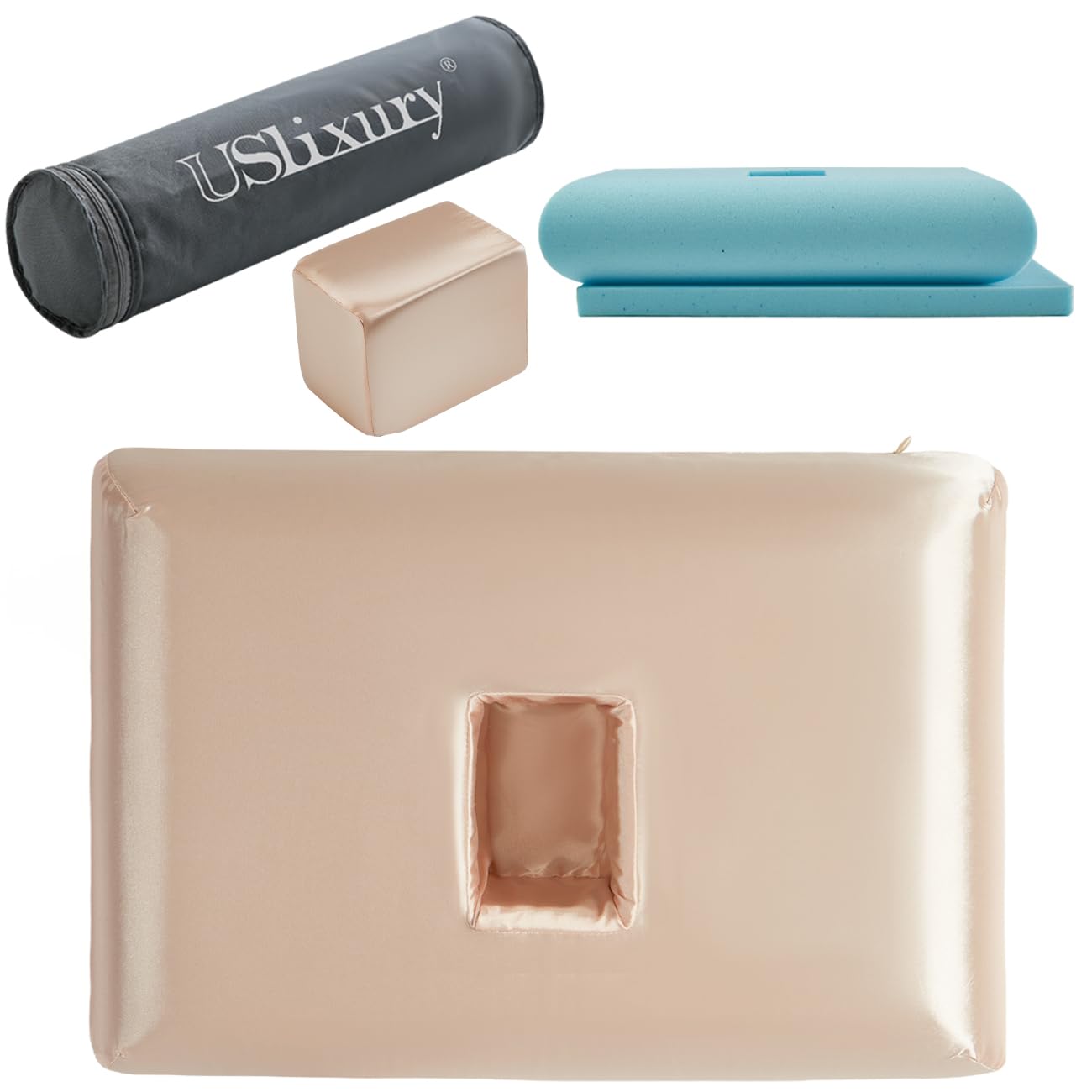 Photo 1 of USlixury Piercing Pillow - Ear Piercing Pillow with Foam Plug, 18x12 Large Donut Plilow with 4.7x3.2 Off Center Ear Hole, Adjustable Peircing Plilow for Side Sleeper, CertiPUR-US Memory Foam,Champagne