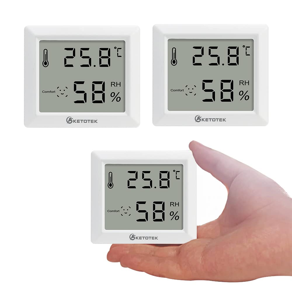 KETOTEK 3 Pack Thermometer Room Temperature Indoor Hygrometer Digital Humidity Monitor Gauge for Baby Room Home Office Greenhouse