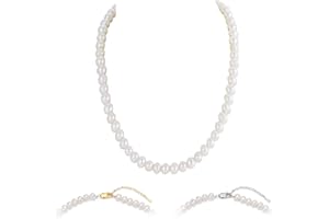 Pearl Vibe AAA+ Quality White Freshwater Pearls Necklace for Women | 6.5-7mm Round White Pearls with 925 Sterling Silver Chain