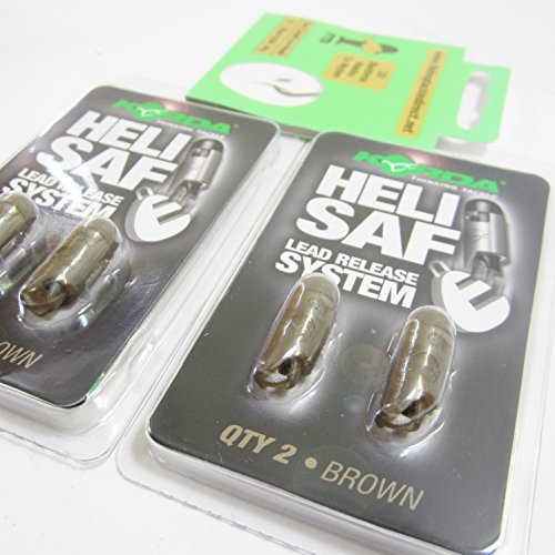 FTD-4-2-packs-of-2-KORDA-HELI-SAFE-Dropper-Lead-Release-System-available-in-BROWN-GREEN-for-Carp-Fishing-Rigs-Comes-with-10-FTD-Hooks-to-Nylon