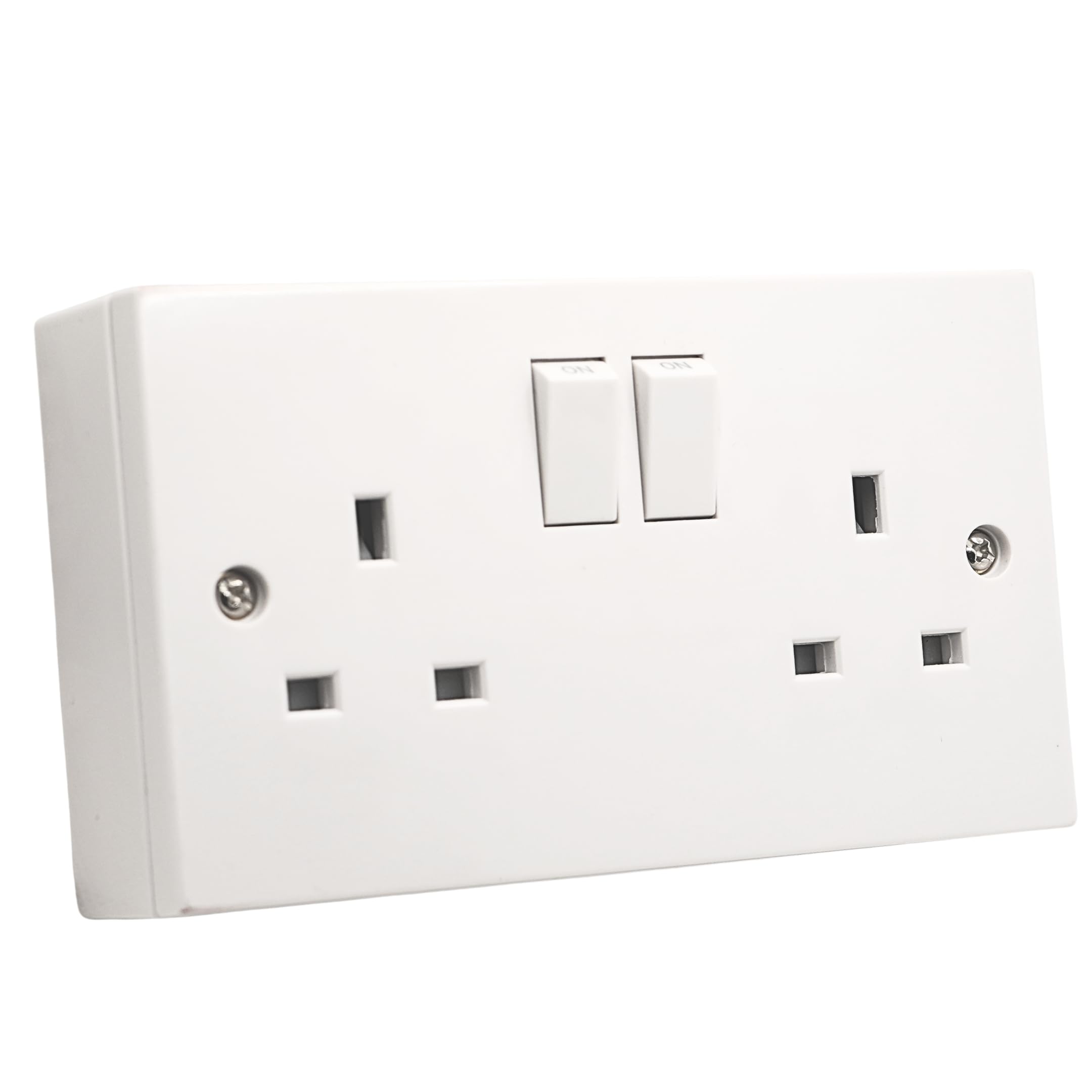 SHPELEC® Square Edge White 13A 2 Gang Switched Socket with 25mm Surface Mount Pattress Box