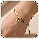 Billet-doux 18k Gold Plated Clover Flower Bracelet for Women, White/Black/Gold Flower Clover Motif Link Chain Bracelets, Adjustable size, Trendy Charm Jewelry Gifts for Women