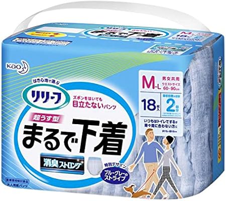 Amazon リリーフ パンツタイプ 超うす型まるで下着グレー M L 18枚 Adl区分 一人で歩ける方 リリーフ 大人用おむつ 紙パンツ