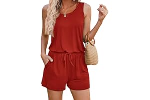 Women's Summer Basic Jumpsuit Plain Color Loose Sleeveless Short Jumpsuit Rompers with Pockets S-3XL