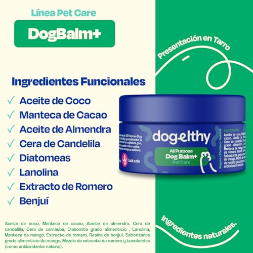 Dogelthy Dog Balm. Balsamo Hidratante para Perros. Balsamo para Perros para Mantiener la Piel, Patas y Nariz Libre de Resequedad. Pet Balm Hecho de Aceite de Coco, Almendra y más de 50g (Tarro)