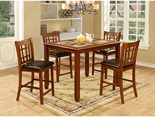 Easy Home Living 5-piece Dark Oak/ Faux Marble Inlay Table and Chairs Set
