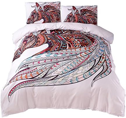 Cozzy 3D Printed Microfiber Duvet Cover and Pillowcase Spirit Animal Horse Pattern On White Background Twin Size