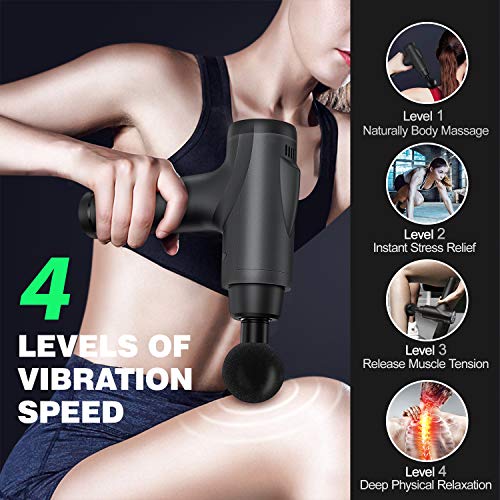 GINNO 30 Speed Massage Gun Deep Tissue Percussion Muscle Massagers Handheld Electric Body Massager Cordless Rechargeable Fascia Gun with 6 Heads for Relieving Muscle Pain, Soreness, and Stiff