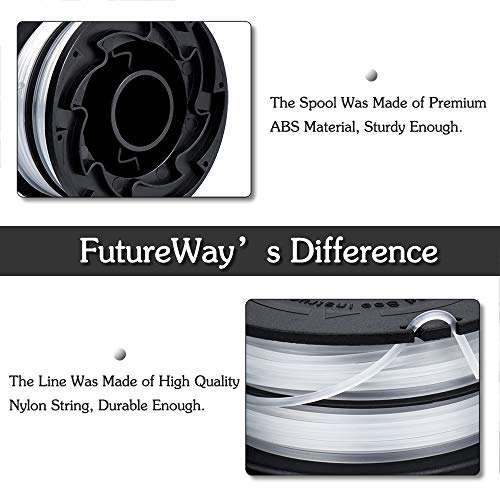 FutureWay String Trimmer Replacement Spool Line GH700 GH710 GH750, Dual Line Weed Trimmer Spool 36ft Compatible with Black Decker DF-065, Cordless Trimmer Edger Replacement 90517175 (6 PCS)
