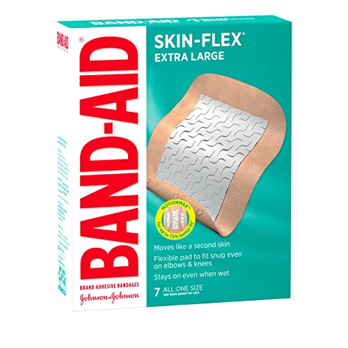 BAND-AID BRAND SKIN-FLEX ADHESIVE BANDAGES FOR FIRST AID AND WOUND CARE OF MINOR CUTS AND SCRAPES & BURNS, FLEXIBLE STERILE BANDAGES FOR FINGERS & KNEES, EXTRA LARGE, ALL ONE SIZE, 7 CT