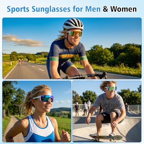 Hahorpa 3 Piezas Gafas Ciclismo Hombre y Mujer, Gafas Deportivas Protección UV400, Gafa Running Polarizadas, Gafa Anti Viento para Bicicleta, Running, MTB (3 Colores)