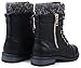 Link Mango-31 Girls Kids Round Toe Military Lace Up Knit Ankle Cuff Low Heel Combat Boots,Black,3