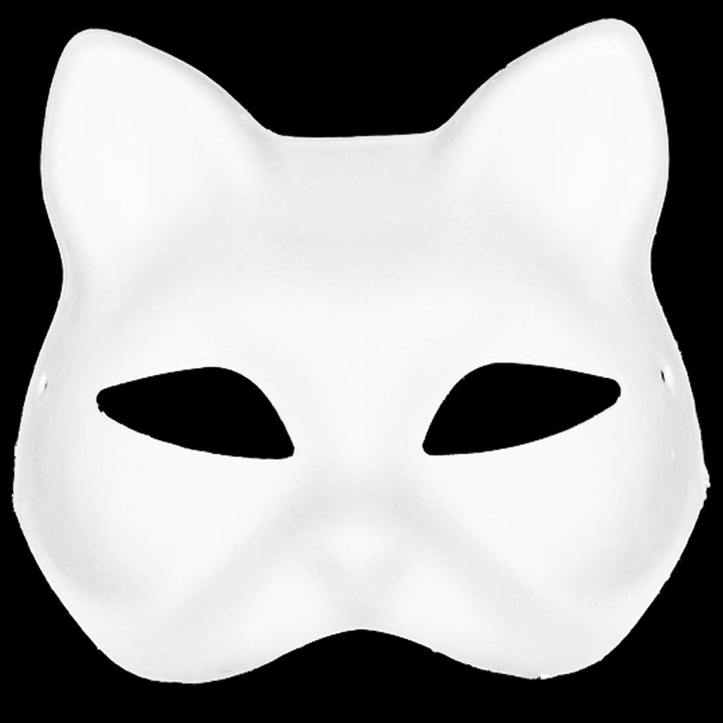 Fansport DIY Mask Cat Face Blank DIY Masks White Plain Mask Paintable Paper Mask Costume Party Mask for Halloween (12PCS)