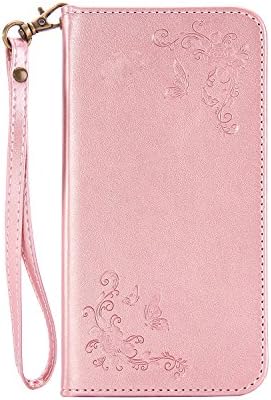 Samsung Galaxy A7 2016 Case,DStores Luxury Premium Magnetic Closure Stand PU Leather Flip Wallet Case Cover with Card Slots - Gold pink