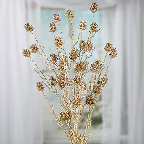 Factory Direct CraftSparkling Metallic Gold Artificial Twig and Pinecone Spray for Holiday and Home Decor