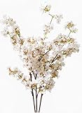 39 Inch Romantic Artificial Branches of Peach Cherry Blossom Silk Flowers Home Wedding Decoration Flower (3 pcs White)