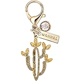 MONNEL MC537 Little Crystal Cactus Lobster Clasp Charm for Women with Velvet Bag (Brown,1 Piece)