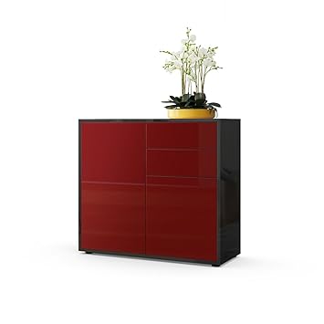 Vladon Cabinet Chest Drawers Ben Carcass In Black High Gloss