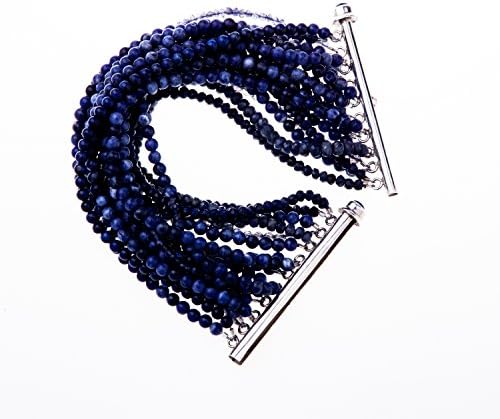 Multi-strand Lapis Lazuli, Iolite, Sodalite, &amp; Sapphire bead bracelet with Sterling Silver Clasp, 7.5 inches