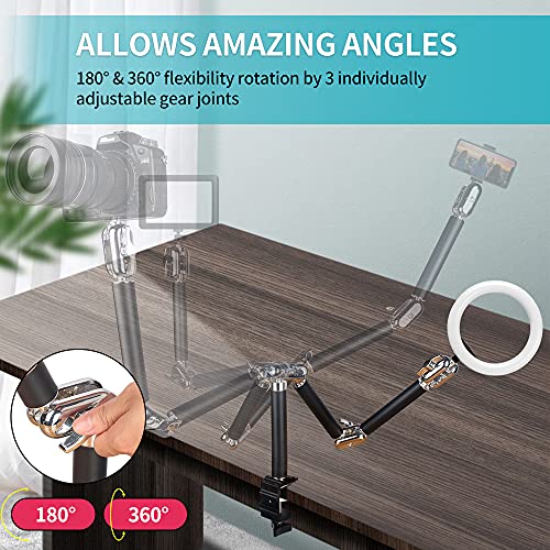 JEBUTU Camera Desk Mount,Arm Camera Mount with Phone Holder, Adjustable