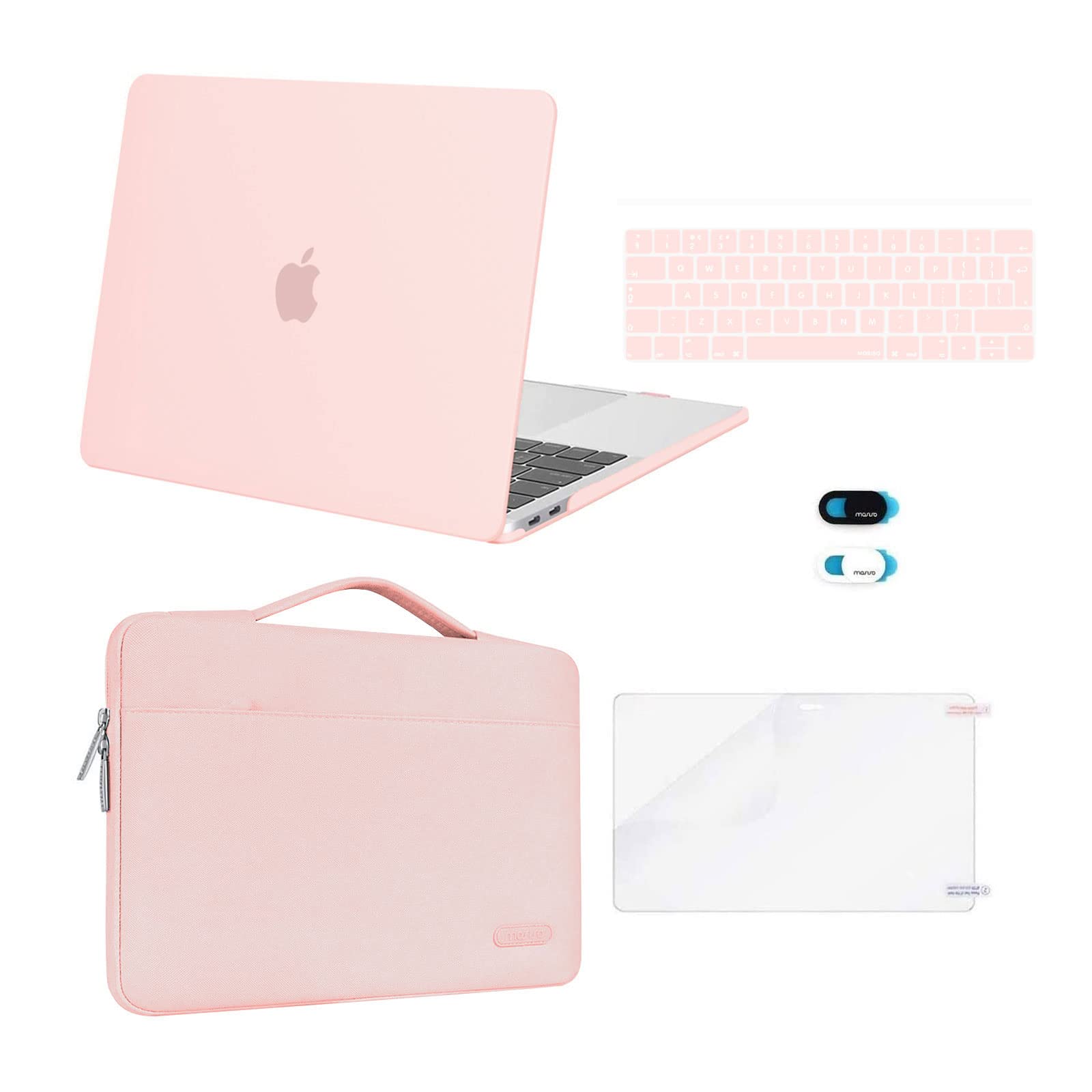 MOSISO Compatible with MacBook Pro 13 inch Case M2 M1 2026 2025 2024-2016 A2338 A2289 A2251 A2159 A1989 A1706 A1708, Hard Shell Cover&Bag&Keyboard Skin&Webcam Cover&Screen Protector, Chalk Pink