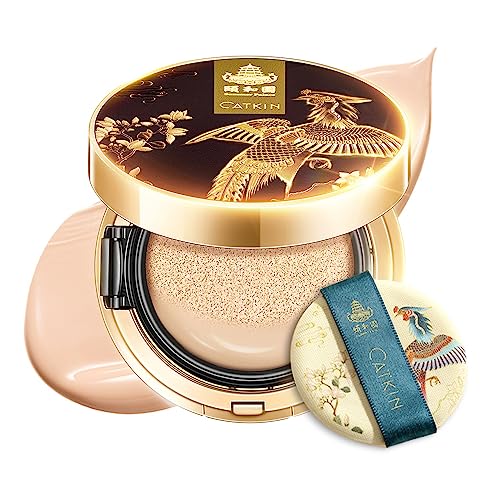 CATKIN Cushion Makeup Foundation, Lightweight and Durable Formula, Anti-Aging, Natural Effect, 7 in 1 Herbal Extracts, Transparent Satin Finish, Refills Included, 13g*2