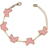 Dtexhif Gold Butterfly Bracelet for Women Pink Butterfly Chain Bracelet Cute Color Butterfly Bracelet Adjustable Butterfly Charm Bracelet Birthday Jewelry for Women