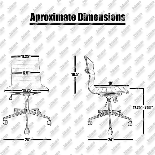 2xhome Contemporary Modern Ergonomic Executive Mid back PU Leather Arms Rest Tilt Adjustable Height With Wheels Lumber Support Swivel Armless Office Chair Conference Room Home Task Work Desk Guest