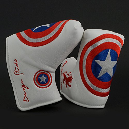 Lion Custom Shop Captain America Golf Headcover for Midsize Mallet & Blade Putter, White