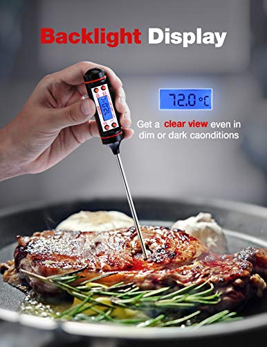 Habor Kitchen Thermometer Digital Multi-Functional with Instant Read, Cooking, 5.9 inch Long Probe, Backlit LCD Screen for Food, Meat, Grill, BBQ, Milk, and Water Turkey, Black