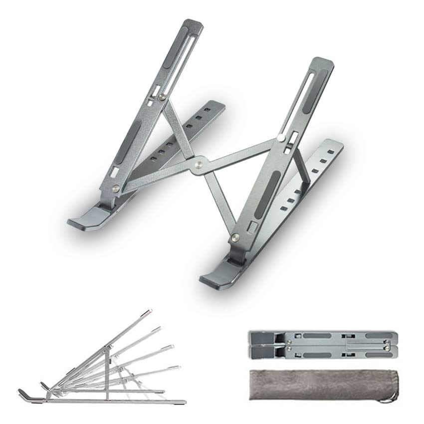 POLE TIP Adjustable Laptop Stand For Desk, Aluminium Portable Laptop Riser Holder, Cooling Stand (10"-15.6") Compatible With Macbook Pro/air, Hp, Lenovo, Sony, Dell, Notebook Tablets Computer (Grey)