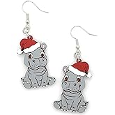 Christmas Wooden Earrings Cute Xmas Santa Claus Hippo Cow Hat Animals Drop Dangle Earrings for Women Lightweight Snowman Gingerbread Santa Tree Stud Earrings Holiday Jewelry Gift