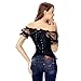 Burvogue Women's Short Sleeve Gothic Steampunk Jacquard Corsets Tops (Medium, Black)