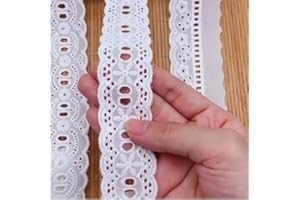GorinsKani 7Yards Cotton Lace Trim White Eyelet Lace Ribbon Bowknot Embroidery Scalloped Lace for Sewing Crafts, Dress, Dolls/Pets Clothes (White C)