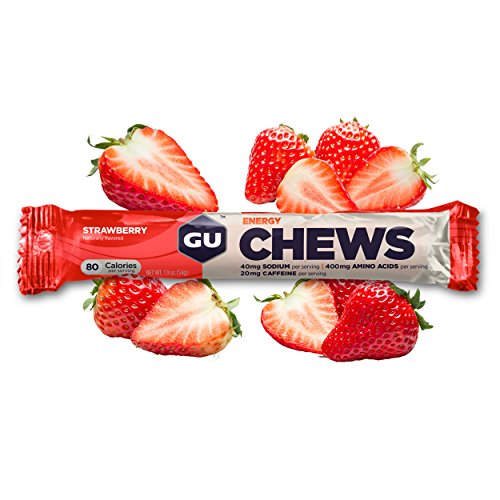 GU Energy Chews Double-Serving Sleeve, Strawberry, 18-Count