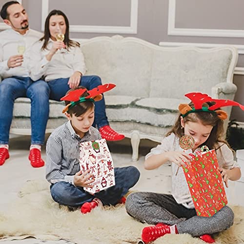 Starrky Christmas Paper Candy Bags, 24PCS Christmas Bags with Gift Tag Stickers Wrapping Bags Colorful Xmas Bags Xmas Candy Paper Packing Trays Treat Bags for Classrooms Party Birthdays