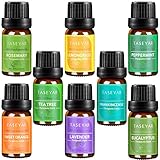Essential Oils Set of 8,TASEYAR Therapeutic Grade 100% Pure Aromatherapy Scented Oil Gift Set(Frankincense,Lavender,Eucalyptus,Lemongrass,Peppermint,Sweet Orange,Tea Tree,Rosemary),10ml/Each