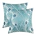 CaliTime Pack of 2 Throw Pillow Covers Cases for Couch Sofa Home Decoration Modern Peacock Feathers 18 X 18 Inches Teal