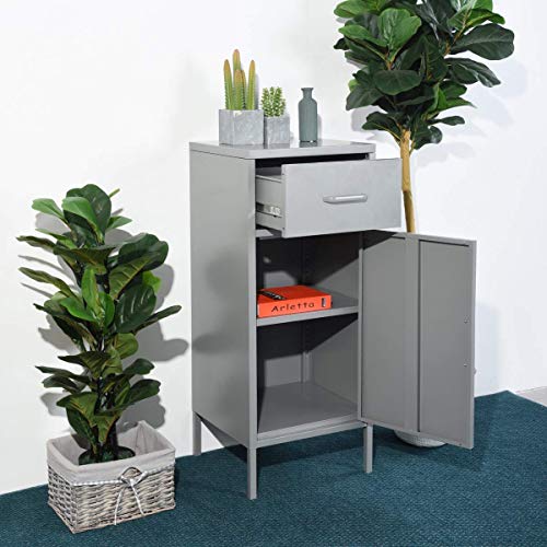 HouseinBox Storage Cabinets Living Room Metal Cabinet Standing Office Organizer Grey - Thumbnail 4