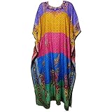 Mogul Interior Women's Caftan Multicolor Kaftan Beach Maxi Dress One Size