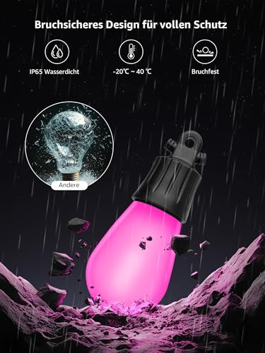 Lepro ZB1 AI LED Fairy Lights Outdoor 30 m, RGB + Warm White Smart LED S14 WiFi Bulbs, App Control, Works with Alexa & Google, IP65, Personalised AI Light Designer, without Remote Control, 30 LEDs