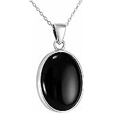 Echmeck Solid Sterling Silver 925 Oval Gemstone Handmade Small Pendant Necklace for Women & Men
